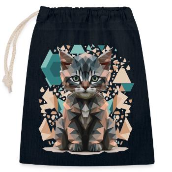 Low-Poly Katzen Kunst - Verschließbarer Geschenkbeutel aus Baumwolle (25x30cm) - Navy - Vorne