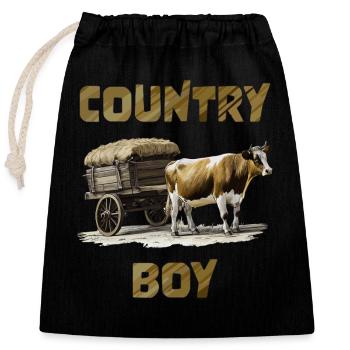 KUH WAGEN COUNTRY BOY - Verschließbarer Geschenkbeutel aus Baumwolle (25x30cm) - Schwarz - Vorne