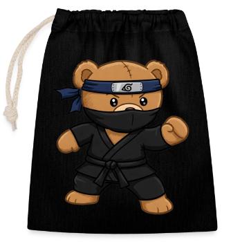 Teddybär Ninja - Verschließbarer Geschenkbeutel aus Baumwolle (25x30cm) - Schwarz - Vorne