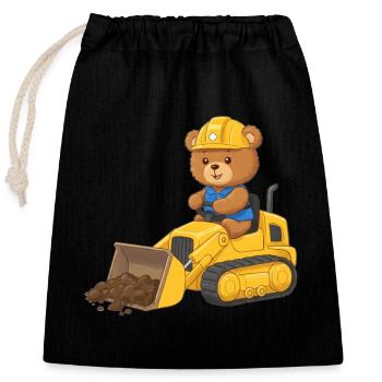 Teddy Bear Construction Worker - Closable cotton gift bag (25x30cm) - black - Front