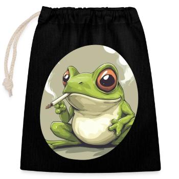 Froschkönig kifft heftig: Cannabis und Quak - Verschließbarer Geschenkbeutel aus Baumwolle (25x30cm) - Schwarz - Vorne