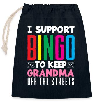Je soutiens le Bingo pour Mamie - Sac cadeau en coton avec cordon (25 x 30 cm) - bleu marine - Devant