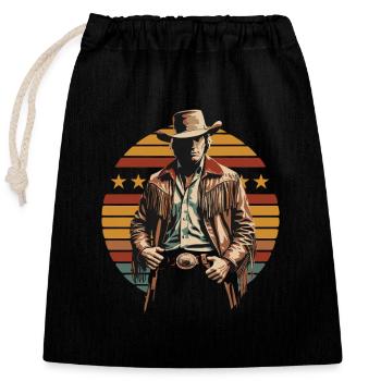 Stylish cowboy with western hat in front of stripes and - Closable cotton gift bag (25x30cm) - black - Front