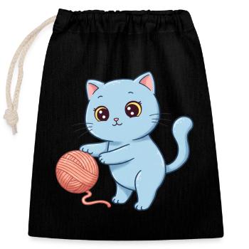 Animal Cartoon Kid Cat - Closable cotton gift bag (25x30cm) - black - Front