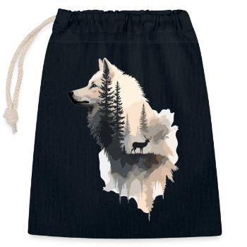 Wolf spirit in the forest – closeness to nature - Closable cotton gift bag (25x30cm) - navy - Front