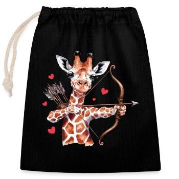 Adorable giraffe with bow and arrow in - Closable cotton gift bag (25x30cm) - black - Front