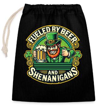 St. Patrick's Day: Beer and Prank Motivation - Closable cotton gift bag (25x30cm) - black - Front