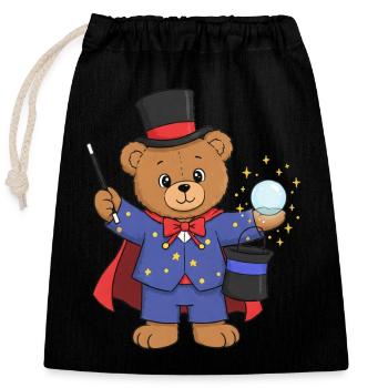 Teddybär Zauberer - Verschließbarer Geschenkbeutel aus Baumwolle (25x30cm) - Schwarz - Vorne