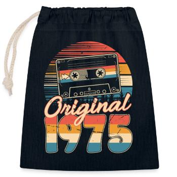 50e anniversaire 50 ans Né 1975 Homme Femme - Sac cadeau en coton avec cordon (25 x 30 cm) - bleu marine - Devant