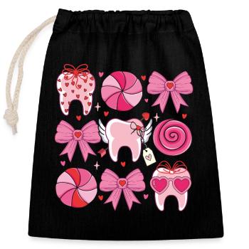 Dent Sucrées & Noeud Coquette Dentiste - Sac cadeau en coton avec cordon (25 x 30 cm) - noir - Devant