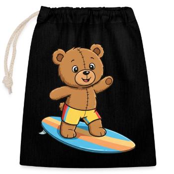 Teddy Bear Surfer - Closable cotton gift bag (25x30cm) - black - Front