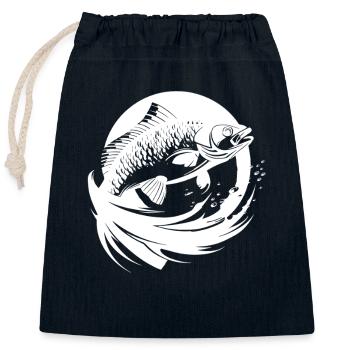 Dessin de poisson - Sac cadeau en coton avec cordon (25 x 30 cm) - bleu marine - Devant