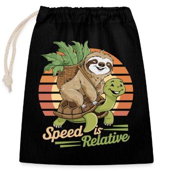 Sloth and Turtle – Speed is Relative - Closable cotton gift bag (25x30cm) - black - Front