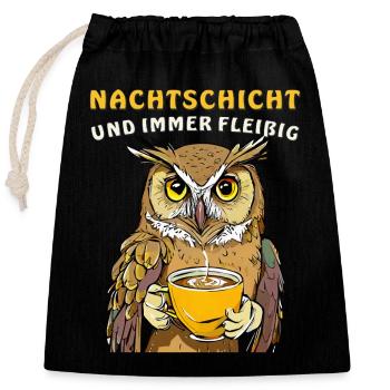 OWL NIGHT SHIFT AND ALWAYS DILIGENT - Closable cotton gift bag (25x30cm) - black - Front