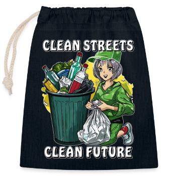 RUES PROPRES, FUTURE POUBELLE PROPRE AVENIR - Sac cadeau en coton avec cordon (25 x 30 cm) - bleu marine - Devant