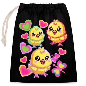 Chick Retro Vintage 80s 90s Chicken Kids Baby - Closable cotton gift bag (25x30cm) - black - Front
