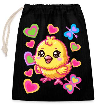 poussins printemps pâques pâques poules poules bébé - Sac cadeau en coton avec cordon (25 x 30 cm) - noir - Devant
