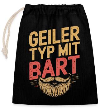 Geiler Typ Mit Bart Bartträger Barbier Vollbart - Verschließbarer Geschenkbeutel aus Baumwolle (25x30cm) - Schwarz - Vorne