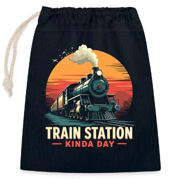 Trajet en train - aventure en locomotive - Sac cadeau en coton avec cordon (25 x 30 cm) - bleu marine - Devant
