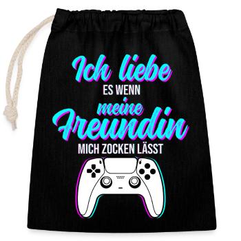 Gaming Valentine - Closable cotton gift bag (25x30cm) - black - Front