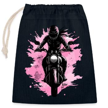 Biker Girl Bikerin Bike - Verschließbarer Geschenkbeutel aus Baumwolle (25x30cm) - Navy - Vorne