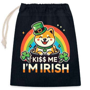 Kiss Me I'm Irish St. Patrick's Day Hund - Verschließbarer Geschenkbeutel aus Baumwolle (25x30cm) - Navy - Vorne