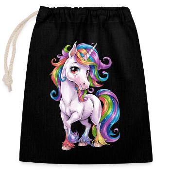 Magic unicorn with rainbow mane for - Closable cotton gift bag (25x30cm) - black - Front
