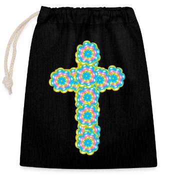 Kreuz Jesus Kreuze Kruzifix Blumen - Verschließbarer Geschenkbeutel aus Baumwolle (25x30cm) - Schwarz - Vorne