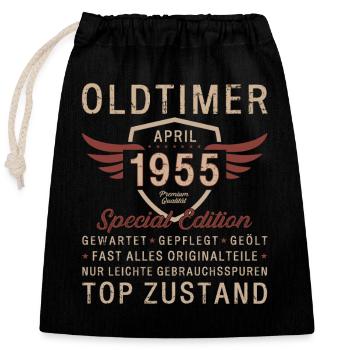 70. Geburtstag Oldtimer April Jahrgang 1955 - Verschließbarer Geschenkbeutel aus Baumwolle (25x30cm) - Schwarz - Vorne
