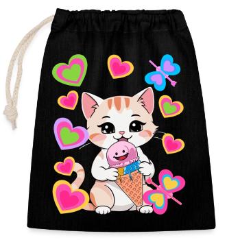 Chats Chat Glace Crème Enfants Enfant Rétro Années 80 - Sac cadeau en coton avec cordon (25 x 30 cm) - noir - Devant