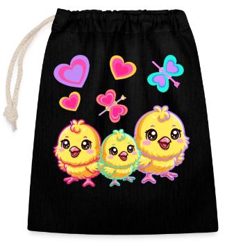 Rétro Pâques Poussin Enfants Enfant Bébé Années 80 90 - Sac cadeau en coton avec cordon (25 x 30 cm) - noir - Devant