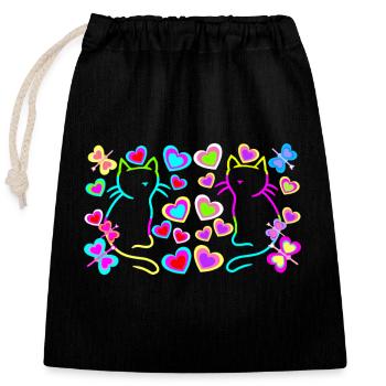 Chats Chat Rétro Années 80 Années 90 Vintage Enfants - Sac cadeau en coton avec cordon (25 x 30 cm) - noir - Devant