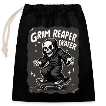 Skateboarding Sensenmann – Grim Reaper Style - Verschließbarer Geschenkbeutel aus Baumwolle (25x30cm) - Schwarz - Vorne