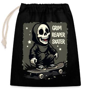 Skateboarding Sensenmann – Grim Reaper Style - Verschließbarer Geschenkbeutel aus Baumwolle (25x30cm) - Schwarz - Vorne