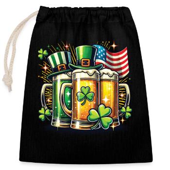 St. Patrick's Day Beer Friends Shamrock - Closable cotton gift bag (25x30cm) - black - Front
