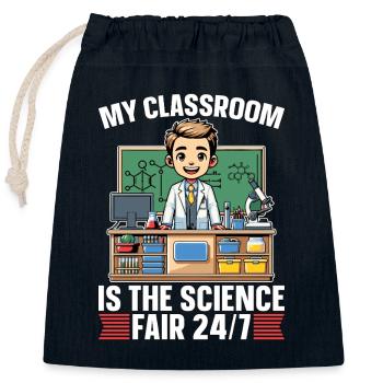 Enseignant STEM Ma classe est l’éducateur en sciences - Sac cadeau en coton avec cordon (25 x 30 cm) - bleu marine - Devant