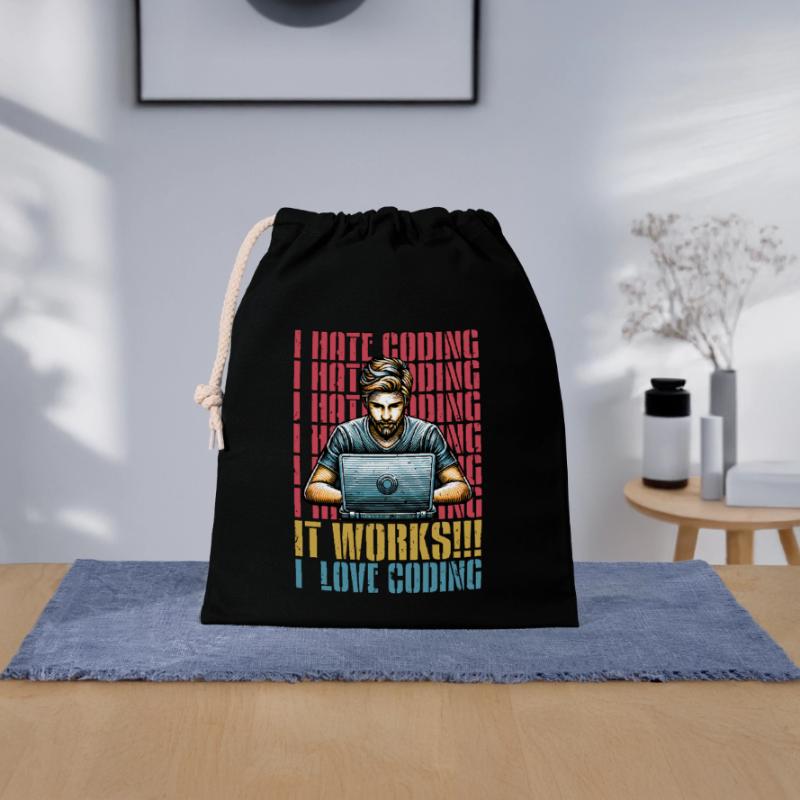 Codeur Je déteste coder Développeur Technologie Codeurs Sac cadeau en coton avec cordon (25 x 30 cm)