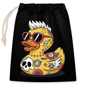 Ente Gummi Ente Punk Heavy Metal Tier Vogel - Verschließbarer Geschenkbeutel aus Baumwolle (25x30cm) - Schwarz - Vorne