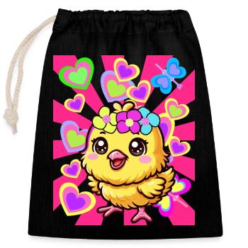 Printemps Pâques Poussin Enfants Enfant Bébé - Sac cadeau en coton avec cordon (25 x 30 cm) - noir - Devant