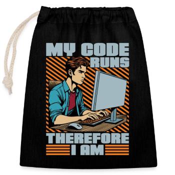 Coder My Code Runs Therefore I Am Web Developer - Verschließbarer Geschenkbeutel aus Baumwolle (25x30cm) - Schwarz - Vorne