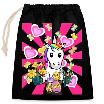 Pâques Licorne Licornes poussin oeufs de Pâques Retro - Sac cadeau en coton avec cordon (25 x 30 cm) - noir - Devant