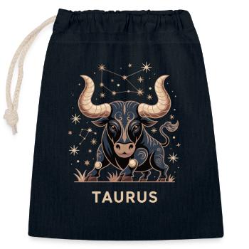 Signe du zodiaque Taureau - Sac cadeau en coton avec cordon (25 x 30 cm) - bleu marine - Devant