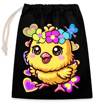 Poussin Pâques Enfants Enfant Bébé Poulet - Sac cadeau en coton avec cordon (25 x 30 cm) - noir - Devant