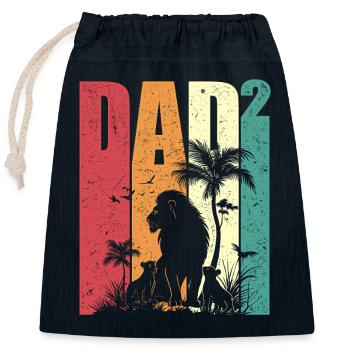Papa Grand Deux Lion Safari Cadeau Rétro Fête des Pères - Sac cadeau en coton avec cordon (25 x 30 cm) - bleu marine - Devant