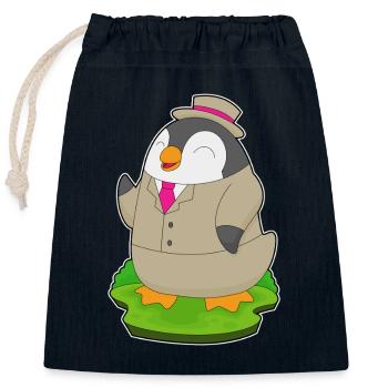Penguin Groom Suit Wedding - Closable cotton gift bag (25x30cm) - navy - Front