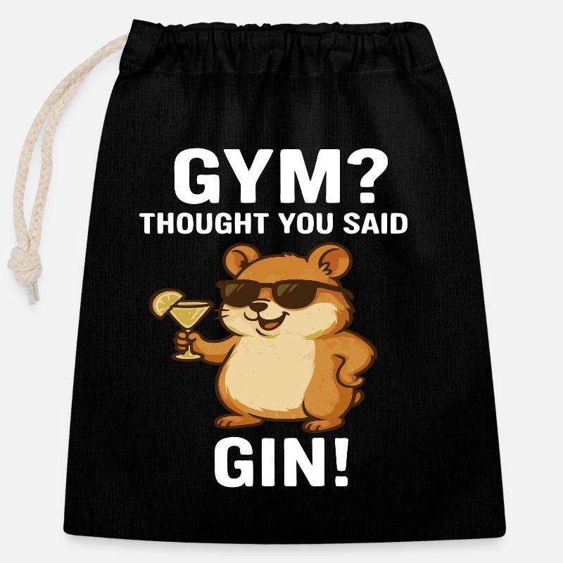 GIN Hamster - Verschließbarer Geschenkbeutel aus Baumwolle (25x30cm) - Schwarz