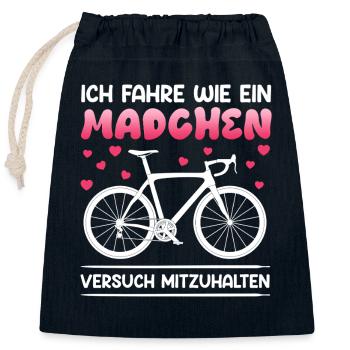 Radfahrerin FAHRE WIE EIN MÄDCHEN Lustiges - Verschließbarer Geschenkbeutel aus Baumwolle (25x30cm) - Navy - Vorne