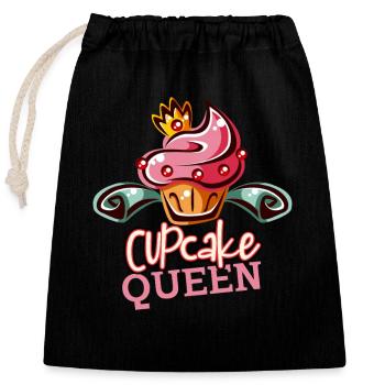 Crown on, cupcake on – the Queen is here! - Closable cotton gift bag (25x30cm) - black - Front