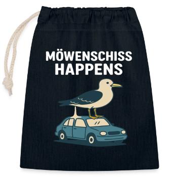 Moewenschiss happens - Verschließbarer Geschenkbeutel aus Baumwolle (25x30cm) - Navy - Vorne