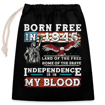 Né libre en 1945 - 80 ans de liberté américaine - Sac cadeau en coton avec cordon (25 x 30 cm) - noir - Devant